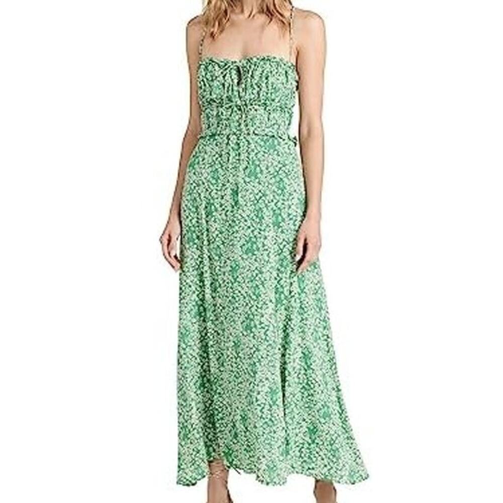 ASTR the Label NWT Amalea Crepe Maxi Dress Green Floral Size L Strappy Open Back - Picture 2 of 11